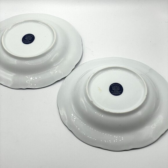 Vintage Gerold Tettau W. Germany Blue Onion Set of Two Soup Bowls Ruffle Edge 9" - Picture 8 of 9